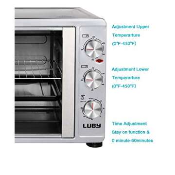 LUBY Large Toaster Oven Countertop, French Door Designed, 55L, 18 Slices, 14'' pizza, 20lb Turkey, Silver