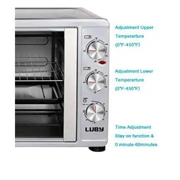 LUBY Large Toaster Oven Countertop, French Door Designed, 55L, 18 Slices, 14'' pizza, 20lb Turkey, Silver