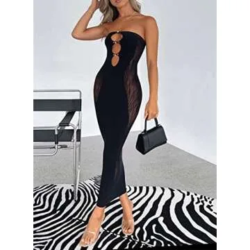 Stylish Women Mesh Hollow Out Dress for Party Nights