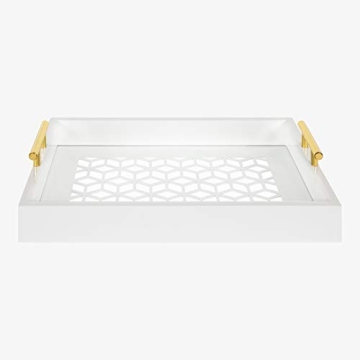 Chic Kate and Laurel Caspen Decorative Tray in Gold and White