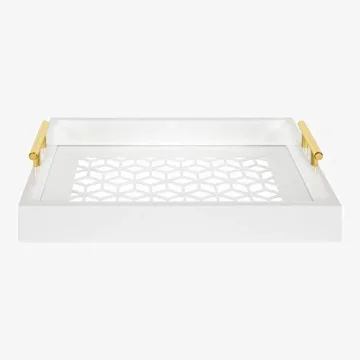 Chic Kate and Laurel Caspen Decorative Tray in Gold and White
