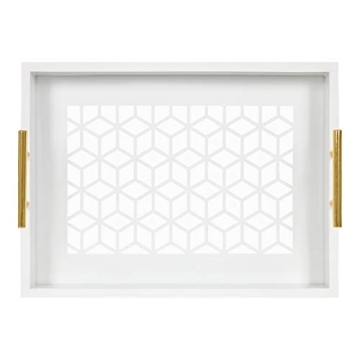 Chic Kate and Laurel Caspen Decorative Tray in Gold and White