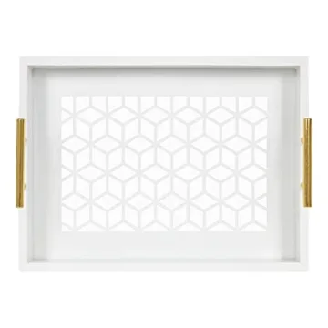 Chic Kate and Laurel Caspen Decorative Tray in Gold and White