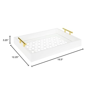 Chic Kate and Laurel Caspen Decorative Tray in Gold and White