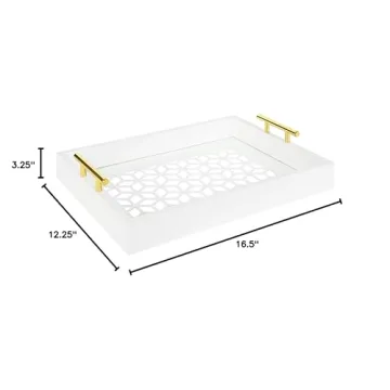 Chic Kate and Laurel Caspen Decorative Tray in Gold and White