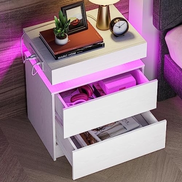 LIKIMIO Night Stand with Charging Station & LED Light