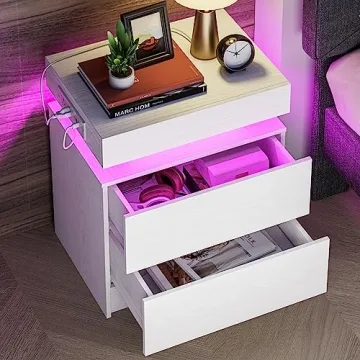 LIKIMIO Night Stand with Charging Station & LED Light