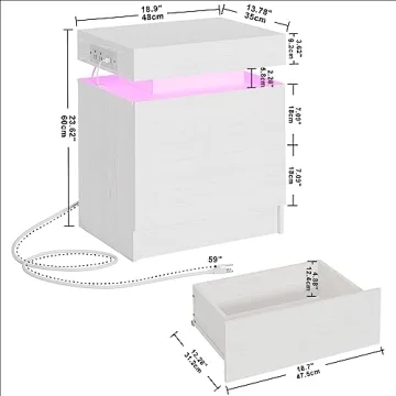 LIKIMIO Night Stand with Charging Station & LED Light