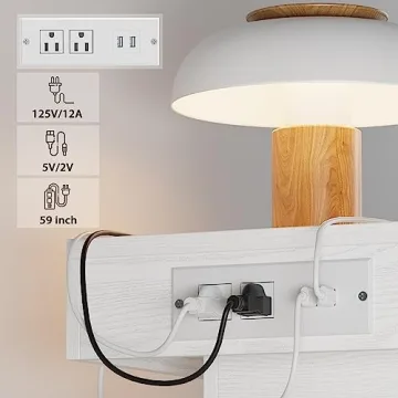 LIKIMIO Night Stand with Charging Station & LED Light