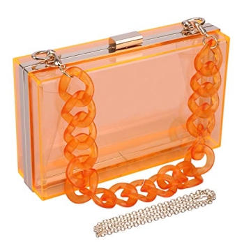 WEDDINGHELPER Women Crossbody Shoulder Bag Evening Clutch Purse Acrylic Clear Jelly Box with 2 Removable Chain Purse (Orange)