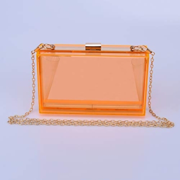 WEDDINGHELPER Women Crossbody Shoulder Bag Evening Clutch Purse Acrylic Clear Jelly Box with 2 Removable Chain Purse (Orange)