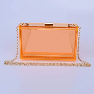 WEDDINGHELPER Women Crossbody Shoulder Bag Evening Clutch Purse Acrylic Clear Jelly Box with 2 Removable Chain Purse (Orange)