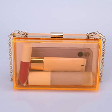 WEDDINGHELPER Women Crossbody Shoulder Bag Evening Clutch Purse Acrylic Clear Jelly Box with 2 Removable Chain Purse (Orange)