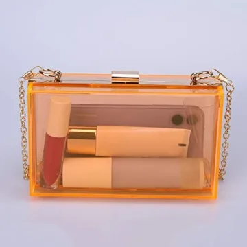 WEDDINGHELPER Women Crossbody Shoulder Bag Evening Clutch Purse Acrylic Clear Jelly Box with 2 Removable Chain Purse (Orange)