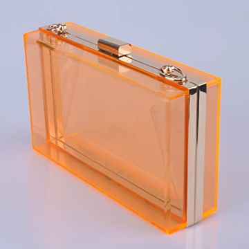 WEDDINGHELPER Women Crossbody Shoulder Bag Evening Clutch Purse Acrylic Clear Jelly Box with 2 Removable Chain Purse (Orange)