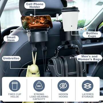 Weottfiy 2 Pcs Multifunctional Car Cup Holder with Purse Hook - Stylish Organization for All Vehicle...