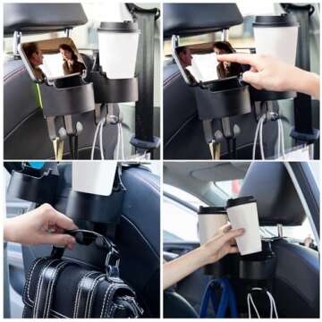 Multifunctional Car Cup Holder with Purse Hook for Organizing