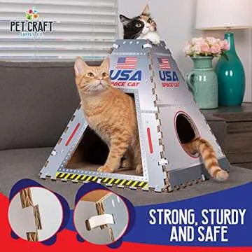 Pet Craft Supply Space House Corrugated Cardboard Cat House Condo Tent Hideaway Cave Furniture Playhouse with Scratching Board and Catnip & Silvervine Blend Scratcher for Kittens and Adult Cats