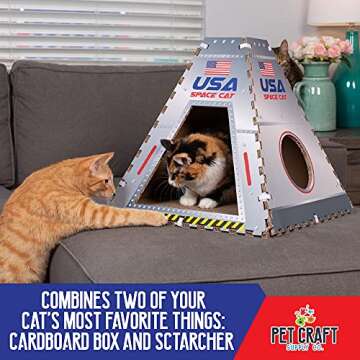 Pet Craft Supply Space House Corrugated Cardboard Cat House Condo Tent Hideaway Cave Furniture Playhouse with Scratching Board and Catnip & Silvervine Blend Scratcher for Kittens and Adult Cats