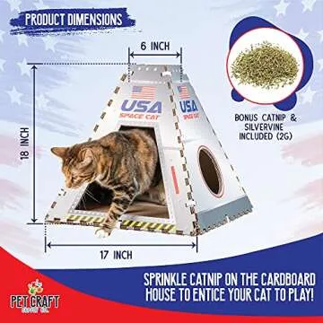 Pet Craft Supply Space House Corrugated Cardboard Cat House Condo Tent Hideaway Cave Furniture Playhouse with Scratching Board and Catnip & Silvervine Blend Scratcher for Kittens and Adult Cats