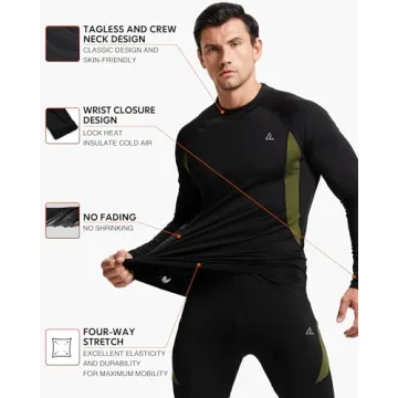 CL convallaria Thermal Underwear for Men, Long Johns Winter Hunting Gear Sport Base Layer Top and Bottom Set Midweight Black L