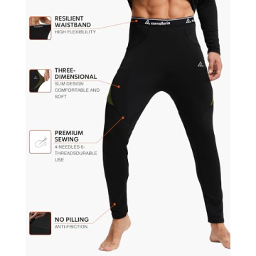 CL convallaria Thermal Underwear for Men, Long Johns Winter Hunting Gear Sport Base Layer Top and Bottom Set Midweight Black L