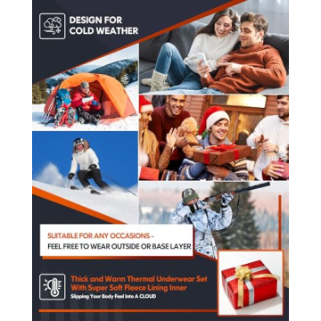 CL convallaria Thermal Underwear for Men, Long Johns Winter Hunting Gear Sport Base Layer Top and Bottom Set Midweight Black L