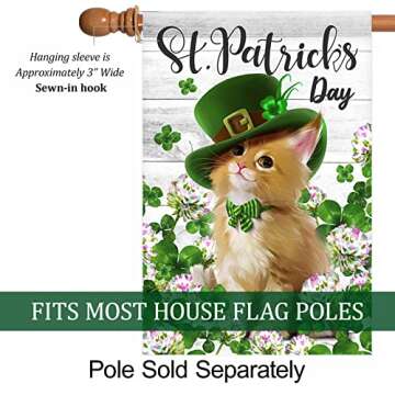 Texupday Happy St. Patrick's Day Cute Cat Kitty with Hat Clover Shamrock Floral Decoration House Fla...