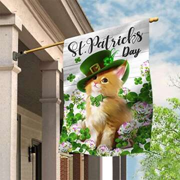 Texupday Cat Hat St. Patrick's Day House Flag 28 x 40