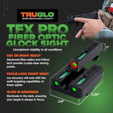 TruGlo TFK Pro Fiber Optic and Tritium Handgun Glock Sight Accessories with Fortress Finish Protecti...