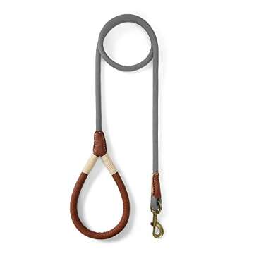 Mile High Life Dog Leash | Strong Rope Dog Leash w Premium Leather Tailor Handle | 4 Feet Dog Leash w Heavy Duty Clasp | Gray Rope Leash for Small Medium Large Dogs | Diameter 1/2"