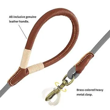 Mile High Life Dog Leash | Strong Rope Dog Leash w Premium Leather Tailor Handle | 4 Feet Dog Leash w Heavy Duty Clasp | Gray Rope Leash for Small Medium Large Dogs | Diameter 1/2"