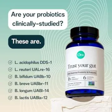 Ora Organic Probiotics with Prebiotics for Digestive Health 16 Billion CFU - Trust Your Gut - Strains - Acidophilus Lactobacillus Breve Bifidum Lactis