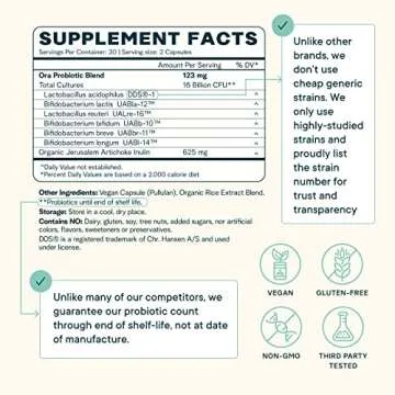 Ora Organic Probiotics with Prebiotics for Digestive Health 16 Billion CFU - Trust Your Gut - Strains - Acidophilus Lactobacillus Breve Bifidum Lactis