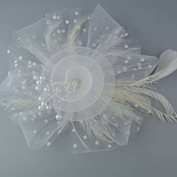 DRESHOW Fascinators Hat Flower Mesh Ribbons Feathers on a Headband and a Clip Tea Party Headwear for Girls and Women