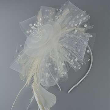 DRESHOW Fascinators Hat Flower Mesh Ribbons Feathers on a Headband and a Clip Tea Party Headwear for Girls and Women