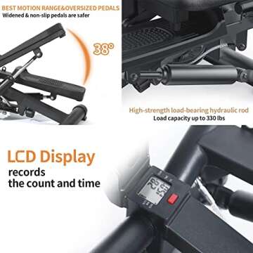 BESVIL Steppers for Exercise at Home, Stair Stepper with Resistance Bands,Ab Crunch Machine for Stomach Workout,Djustable Situp,330lbs Loading Capacity,2-in-1 Fitness Equipment