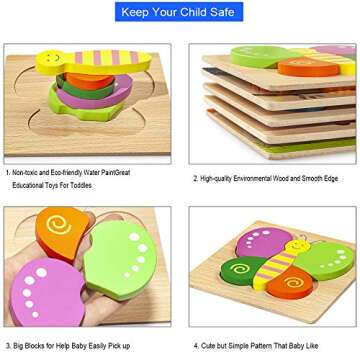 KSIDUT Wooden Jigsaw Puzzles for Toddlers 1 2 3 Years Old, (5 Pack) Early Educational Toys Gift for Boys and Girls with 5 Animals Patterns, Bright Vibrant Color Shapes