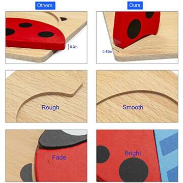 KSIDUT Wooden Jigsaw Puzzles for Toddlers 1 2 3 Years Old, (5 Pack) Early Educational Toys Gift for Boys and Girls with 5 Animals Patterns, Bright Vibrant Color Shapes