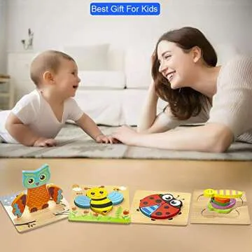 KSIDUT Wooden Jigsaw Puzzles for Toddlers 1 2 3 Years Old, (5 Pack) Early Educational Toys Gift for Boys and Girls with 5 Animals Patterns, Bright Vibrant Color Shapes
