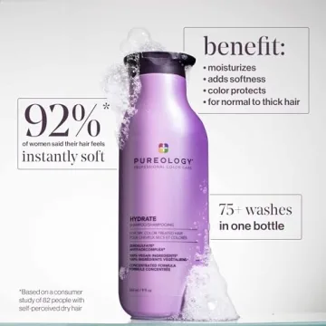 Pureology Hydrate Moisturizing Shampoo | Softens and Deeply Hydrates Dry Hair | For Medium to Thick Color Treated or Natural Hair | Sulfate Free Shampoo | Vegan