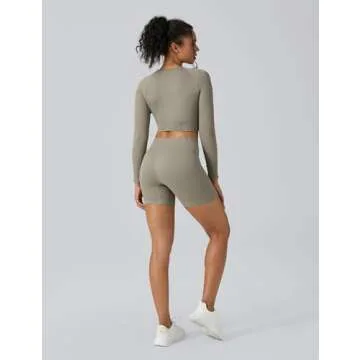 Buttergene Women Workout Sets 2 Pieces Long Sleeve Yoga Outfits Gym Clothes Seamless Ribbed Crop Top High Waist Leggings