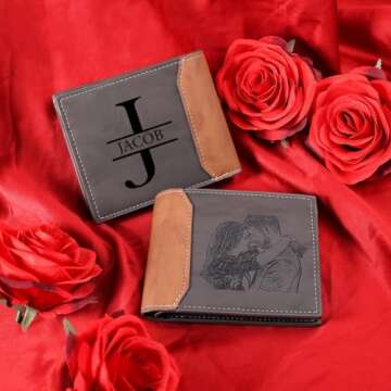 Lovejewelry Custom Wallets for Men Personalized Engraved Leather Photo Wallet Valentines Day Gifts for Dad Son
