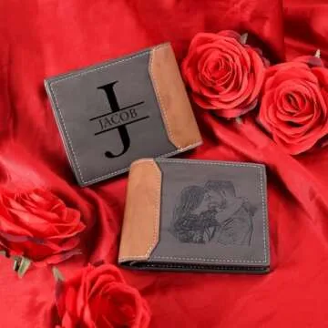 Lovejewelry Custom Wallets for Men Personalized Engraved Leather Photo Wallet Valentines Day Gifts for Dad Son
