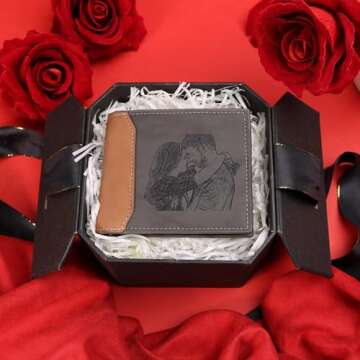 Lovejewelry Custom Wallets for Men Personalized Engraved Leather Photo Wallet Valentines Day Gifts for Dad Son