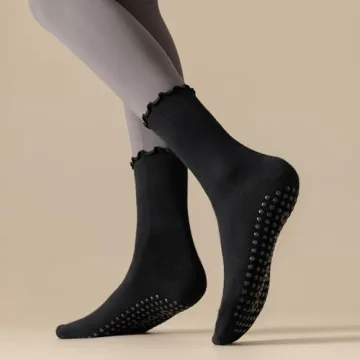 Ceoon 3 Pairs Non-slip Ruffle Pilates Socks for Women