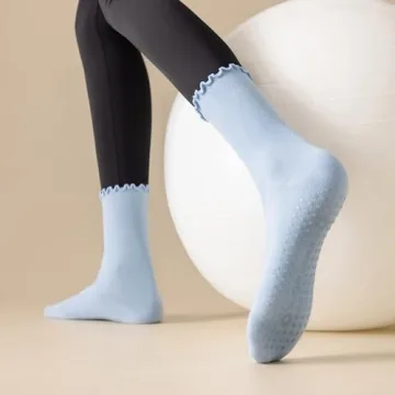 Ceoon 3 Pairs Non-slip Ruffle Pilates Socks for Women