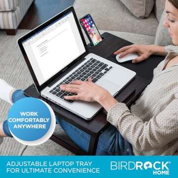 BIRDROCK HOME Laptop Bed Tray | Adjustable Tilt Surface, Storage Drawer, Folding Legs, Mouse Pad | Fits Laptop Up to 15" | Slots Up to: Tablets 9.6", Phones 4" | For Work, Reading, Studying | Espresso
