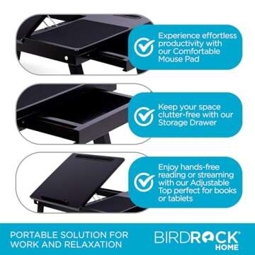 BIRDROCK HOME Laptop Bed Tray | Adjustable Tilt Surface, Storage Drawer, Folding Legs, Mouse Pad | Fits Laptop Up to 15" | Slots Up to: Tablets 9.6", Phones 4" | For Work, Reading, Studying | Espresso