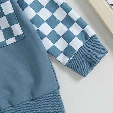 Toddler Baby Boy Fall Winter Outfit Contrast Color Long Sleeve Sweatshirts Stretch Jogger Pants Newborn Clothes Set (Plaid Blue, 18-24 Months)